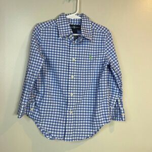 Ralph Lauren Long Sleeve Button Down Shirt Kids Size 4 Blue Gingham Check Preppy